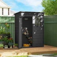 Outsunny 5' x 3' Garden Shed with Floor, Outdoor Storage Shed with Lockable Door, Window and Vent, Dark Grey(m-10)