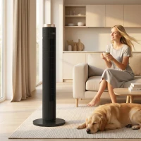 HOMCOM Tower Fan with WiFi App Control, Standing Floor Fan with 3 Speed 4 Modes, 12 Hour Timer and Night Light Black(m-10)