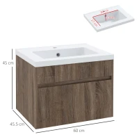 kleankin Mobile Lavabo da 60cm con Cassetto in Legno e Lavandino in Ceramica, Marrone Chiaro(m-3)