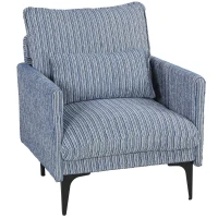HOMCOM Poltrona Salotto Imbottita in Tessuto Effetto Lino con Braccioli, Cuscino Lombare e Seduta Ampia, Blu(m-1)