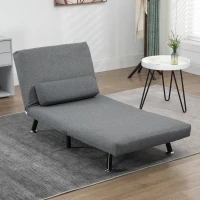 HOMCOM Sofá Cama Individual Dobrável com Encosto Ajustável em 5 Níveis Almofada e Estofado de Linho Sintético 75x70x75 cm Cinzento(m-8)