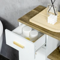 kleankin Meuble bas de salle de bain style scandinave 1 tiroir 1 placard et 3 étagères - 50 x 30 x 89 cm - blanc et naturel(m-8)