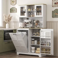 HOMCOM 175cm Tall Kitchen Cabinet, Kitchen Cupboard with Rubbish Bin Cabinet, 3 Door Shelves and 2 Acrylic Doors, White(m-9)