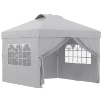 Outsunny Pavilion pliabil 3x3 m cu înălțime reglabilă pe 3 niveluri, ferestre și geantă de transport, gri deschis(m-1)