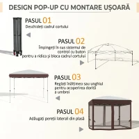 Outsunny Pavilion pliabil 3 x 3 (m) cu plase si geanta de transport cu rotile, cort de evenimente cu inaltime reglabila, cort de gradina, curte, bej(m-4)