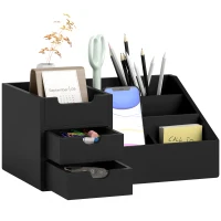 HOMCOM Schreibtischorganizer 2 Schubladen Aufbewahrungsbox Büro Box Organisation Schwarz 33 x 20,5 x 15,5 cm(m-12)