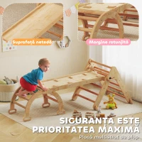 AIYAPLAY Joc pentru Copii 5 în 1 cu Triunghi, Perete Neted și Arc, din Lemn de Plop și Pin, 188x70x59 cm(m-5)