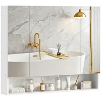 kleankin Specchiera Bagno con Armadietto 3 Ante Soft Close e Ripiani Regolabili, 90x15x75 cm, Bianco(m-11)