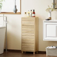HOMCOM Meuble de Salle de Bain en Bois avec Étagère Réglable et Porte à Lamelles, Ouverture Pression, 34 x 23 x 84 cm, Naturel(m-11)