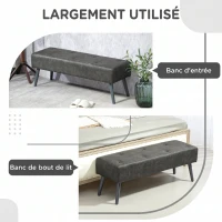 HOMCOM Banc bout de lit banquette capitonnée style vintage 114 x 38 x 42 cm piètement bois revêtement gris(m-4)