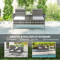 Outsunny Panchina da Esterno 2 Posti con Tavolino da Caffè, in Acciaio e Rattan PE, 137x59x82 cm, Grigio(m-5)