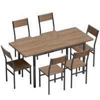 HOMCOM Conjunto de Mesa de Jantar Extensível 120-160 cm e 6 Cadeiras Empilháveis para 4-6 Pessoas Castanho Efeito Madeira(m-1)