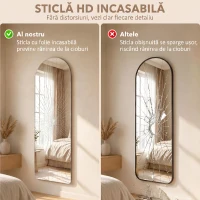 HOMCOM Oglindă de Perete Arcuită cu Iluminare LED Reglabilă și Control Touch, din Sticlă Temperată, 40x3x120 cm(m-7)