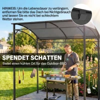 Outsunny Grillpavillon, Grillüberdachung, Regenschutz, Haken für Utensilien, Stahlrahmen, Dunkelgrau, 215 x 150 x 182/220 cm(m-4)