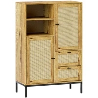 HOMCOM Aufbewahrungsschrank, Flexible Kommode mit Rattan-Türen, Schubladen und verstellbaren Regalen, 80B x 40T x 120H cm(m-12)