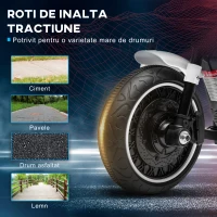 HOMCOM Motocicletă Electrică pentru Copii 18-36 Luni cu Roți Ajutătoare și Far, 76x42x57 cm, Alb și Negru(m-6)