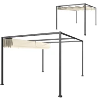 Outsunny Pergolă Gazebo pentru Exterior 3x2 m cu Acoperiș Retractabil din Metal și Poliester, Crem și Gri(m-12)