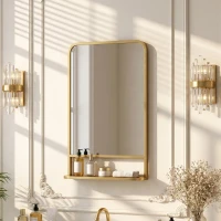 HOMCOM Modern Rectangular Wall Mirror with Storage Shelf, 70 x 50 cm, Gold Tone(m-13)