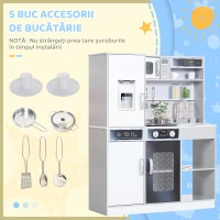 AIYAPLAY Set Bucătărie de Jucărie din Lemn cu Arzător cu Lumini și Sunete, Chiuvetă cu Circuit de Apă și Accesorii, Alb(m-7)