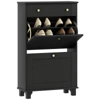 HOMCOM Meuble chaussure entrée étroit avec tiroirs à portes abattants et étagère réglable, 60 x 23,5 x 98,5 cm, noir(m-11)