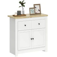 HOMCOM Kommode mit viel Stauraum, Sideboard mit Soft-Close-Türen, 2 Schubladen, verstellbares Regal, Weiß(m-12)