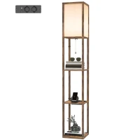 HOMCOM LED Stehlampe mit 3 Regalen, Stehleuchte mit E27 Fassung, 26 x 26 x 160 cm, für Wohn-/Schlafzimmer(m-11)