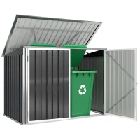 Outsunny Cache Poubelle Double Abri de Jardin 2 Poubelles de 240L Couvercle Lié par Chaînes Vérins à Gaz 179,5x108x129,5cm Gris(m-11)