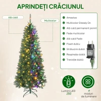 HOMCOM Brad de Crăciun de 180 cm, iluminat cu 250 de lumini albe și colorate, 899 ramuri și 9 moduri de iluminare(m-5)