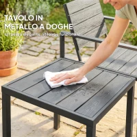 Outsunny Set da Giardino 3pz con 2 Sedie da Esterno e Tavolino da Caffè, in HDPE e Metallo, Grigio Scuro(m-6)
