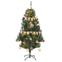 HOMCOM 5' Artificial Prelit Christmas Trees Holiday Décor with Warm White LED Lights, Decoration, Banner, Tag, Ball(m-1)