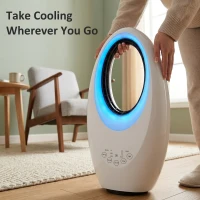HOMCOM Bladeless Tower Fan, 36dB Standing Cooling Fan with 60° Oscillating, LED Lights, 3 Speeds, 7.5H Timer, Remote Control(m-9)