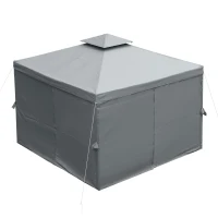 Outsunny Cenador de Jardín 3x3 m Pabellón para Exterior con Doble Techo de Ventilación y 4 Cortinas Laterales Extraíbles de Cremallera Gazebo para Terraza Patio Exterior Gris(m-12)