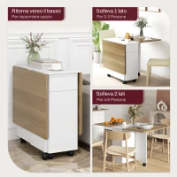 HOMCOM Tavolo Rettangolare Allungabile con 2 Cassetti e un Armadietto in Legno, 140x76x74 cm, Bianco e Color Legno(m-5)