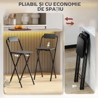 HOMCOM, Set 2 Scaune de Bar Pliabile, Cu Suport pentru Picioare, din Lemn și Oțel, 37x45x87 cm, Negru(m-4)