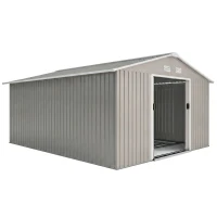 Outsunny Abrigo de Jardim 340x386x200 cm 13,1 m² Abrigo de Exterior de Aço com Portas de Correr e Ventilações Cinza Claro(m-1)