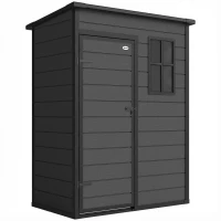 Outsunny 5' x 3' Garden Shed with Floor, Outdoor Storage Shed with Lockable Door, Window and Vent, Dark Grey(m-1)