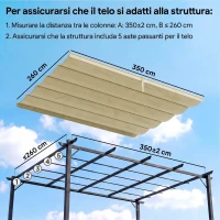 Outsunny Copertura per Gazebo Pergola 4x3 m in Poliestere Traspirante Beige con 10 Fori di Drenaggio(m-4)