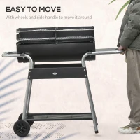 Outsunny Charcoal Barbecue Grill BBQ Trolley - with Double Grill, Side Table, Storage Shelf, and Wheels for Outdoor Cooking, 130 x 51 x 111cm, Black(m-16)
