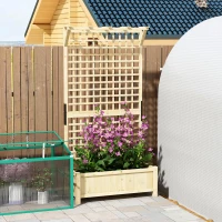 Outsunny Jardinieră cu Găuri de Drenaj, Ghiveci din Lemn cu Spalier pentru Plante Cățărătoare, Flori, Natural(m-9)