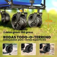 Outsunny Carrinho de Transporte Dobrável para Praia Campismo Viajem com Toldo Guiador Rodas Altura Ajustável 117x55x98 cm Azul(m-6)