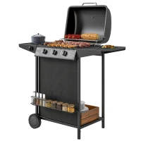 Outsunny Barbecue gaz 3+1 brûleurs en acier, puissance 9,5 kW, barbecue de jardin table latérale, 108 x 54 x 97 cm, noir(m-12)