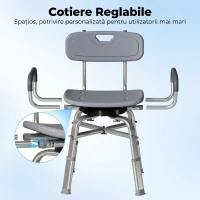 HOMCOM Scaun de Duș Rotativ cu Înălțime Reglabilă, Brațe și Spătar, Capacitate 150 kg, Gri(m-5)