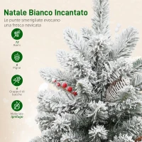 HOMCOM Albero di Natale Piccolo Alto 60 cm con 72 Rami Innevati, Pigne e Bacche Rosse, Verde(m-4)
