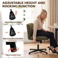 HOMCOM Teddy Fleece Criss Cross Legged Desk Chair, Armless Office Chair No Wheels, Green(m-7)