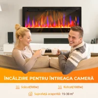 HOMCOM Șemineu Electric Încorporat cu Flacără Independentă, 3 Moduri de Încălzire și Telecomandă, 106,7x9,4x47 cm, Negru(m-7)