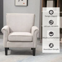 HOMCOM Fotoliu Decorativ în Stil Nordic cu Brațe, din Lemn și Poliester, 79x78x87 cm, Gri și Maro(m-9)