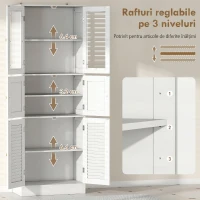 HOMCOM Dulap de Baie cu 3 Compartimente cu Uși din Sticlă și Lemn, Rafturi Reglabile, 60x30x170 cm, Alb(m-5)