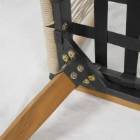 Outsunny Salon de Jardin 4 Pièces, Ensemble en Corde Tressée avec Structure en Acier et Bois d'Acacia, Coussins, Blanc Crème(m-12)