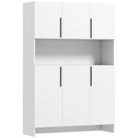 HOMCOM Küchenschrank, 4 Schränke, 6 Türen, 12 Scharniere, Arbeitsplatte, Spanplatte, Weiß(m-1)