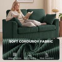 HOMCOM 2 Seater Sofa, Corduroy Small Couch with Spring Cushion, Wide and Deep Seat, Dark Green(m-6)